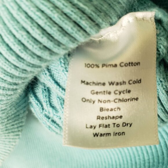 Talbots Womens Sweater Small Aqua Blue Pima Cotton Cable Knit Long Sleeve EUC - Picture 5 of 7